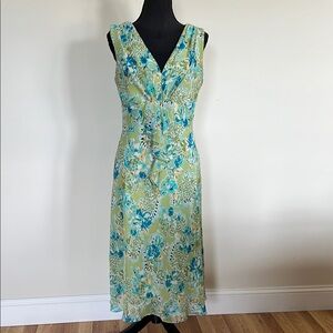 NWOT MSK Floral Green and Blue Sleeveless Lined Dress size 8